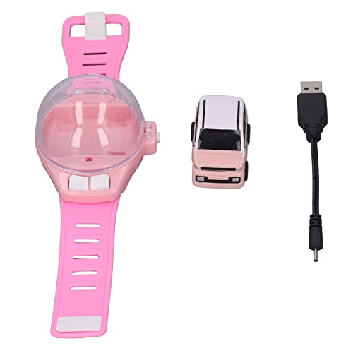 SIXRUN Mini Remote Control Car Watch Toy for Kids, 2.4GHz RC Racing Car with LED Lights, USB Rechargeable, 30m Range, Adjustable Silicone Strap, Birthday Gift for Boys Girls Ages 3+ - color: Pink