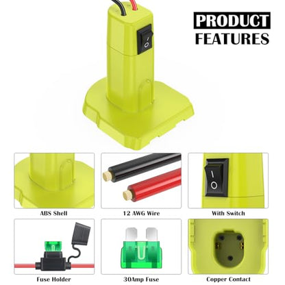2 Packs Power Wheel Adapter for Ryobi 18V Battery Adapter Power Wheel Battery Converter Kit with Fuse & Switch & Wire Terminals 12AWG Wire for DIY Ride On Truck and Rc Toys - size: 2-Pack with switch