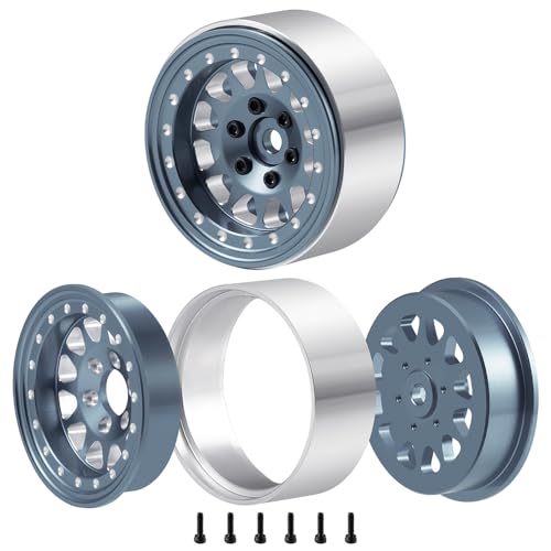 RCLIONS Aluminium 1.3" RC Beadlock Wheel Hub Rims for 1/24 1/18 TRX4M AXIAL SCX24 RC Crawler Car Upgrade Parts (Titanium) - color: Titanium