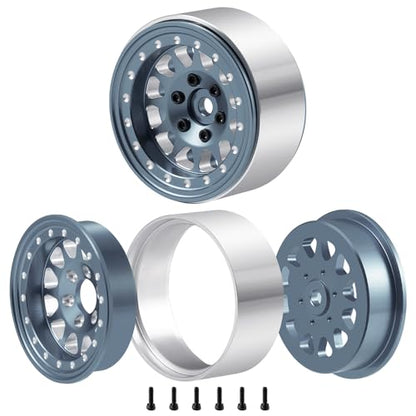 RCLIONS Aluminium 1.3" RC Beadlock Wheel Hub Rims for 1/24 1/18 TRX4M AXIAL SCX24 RC Crawler Car Upgrade Parts (Titanium) - color: Titanium