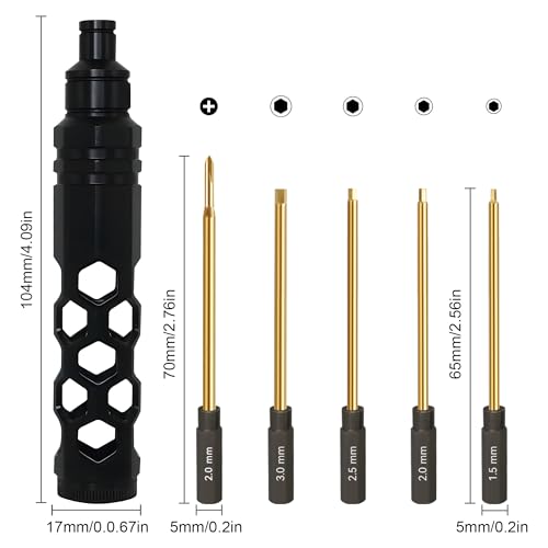 RC Hex Driver Set - 5 in 1 Hex Screwdriver Set 1.5mm 2.0mm 2.5mm 3.0mm Phillips Screwdrivers Allen Repair Tools for Traxxas SCX24 TRX4 Arrma Helicopter RC Car Tool Kit Black - color: Black