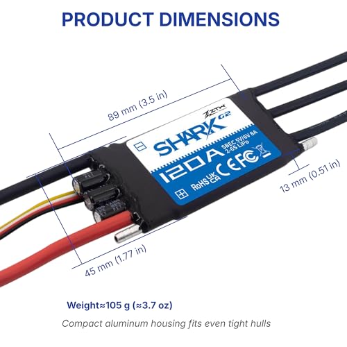 ZTW Shark G2 120A ESC Built-in Swithcing BEC 5V/6V 8A Water-Cooling Bidirectional Waterproof Brushless Speed Controller for RC Boat Marine