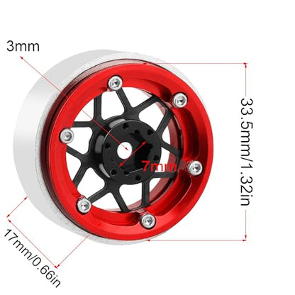 ModuWheel 1.3" Negative Offset Aluminum + Carbon Fiber Beadlock Wheels Rim for 1/24 1/18 AX24 SCX24 TRX4m Ascent18 RC Crawler,Star Pattern-1 (red) - color: Red