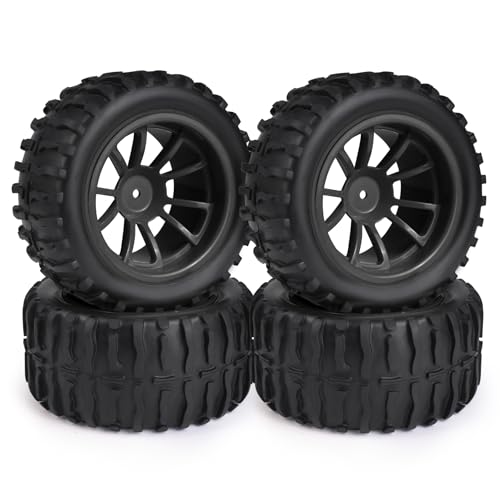 Hosim 55 * 115 mm RC Tires, All Terrain Soft Tire Mounted on 12mm Hex Wheels (Set of 4) for 1/10 RC Cars (Black Wheel hub) - color: Black