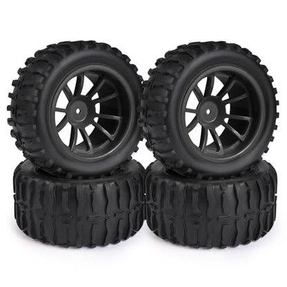 Hosim 55 * 115 mm RC Tires, All Terrain Soft Tire Mounted on 12mm Hex Wheels (Set of 4) for 1/10 RC Cars (Black Wheel hub) - color: Black