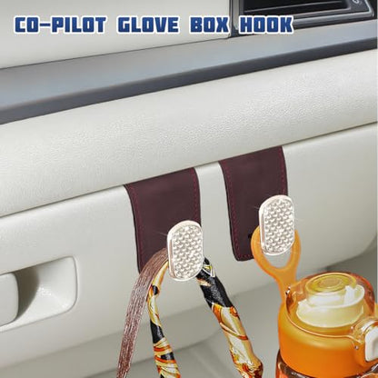 Bling Car Co-Pilot Glovebox Hook, 2PCS Crystal Rhinestone Vehicle Passenger Seat Hanging Storage Hooks for Handbag Purse, Automotive Glove Box Organizer Hanger, Universal Fit (Brown) - color: Brown