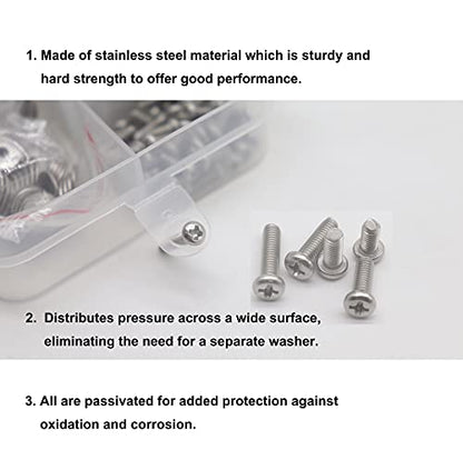 cSeao 220pcs M5 6mm / 8mm/ 10mm/ 12mm/ 16mm/ 20mm Pan Head Machine Screws Washers Hex Nuts Assortment Kit, Phillips Drive, 304 Stainless Steel - size: M5