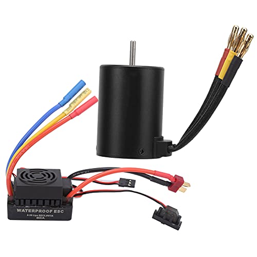 Alomejor A Durable ESC 3650 4500 KV Set, Made of Components, Protection of Throttle Signal Loss, for 1/8 1/10 RC Car Races, Copperplasticblack