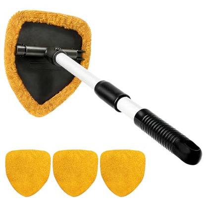 Windshield Cleaner Tool, Windshield Cleaning Tool, Car Window Detailing Cleaning Kit with Extendable Handle and Reusable Microfiber Pads, Auto Glass Wiper Brush for Car Office Home (Orange) - color: Orange