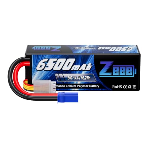 Zeee 4S Lipo Battery 14.8V 6500mAh 80C Hard Case with EC5 Connector Compatible with RC 1/8 1/10 Scale Vehicles Car Trucks Boats Tank Truck RC Car