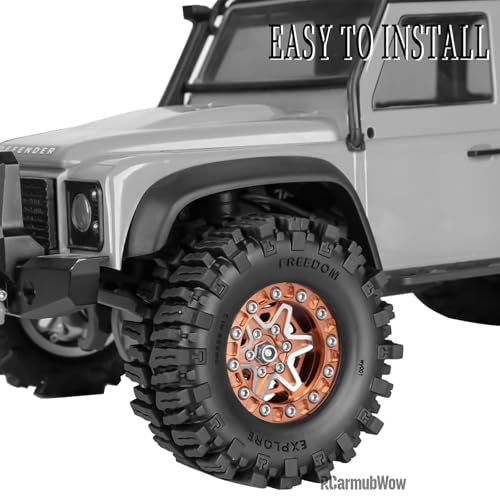 1.3 Inch RC Crawler Wheels Aluminum Alloy Rims Set Compatible with TRX4M Ascent-18 SCX24 FCX24 1/18 1/24 RC Car Upgrades,RCarmubWow 1.3 Beadlock Wheels,4pcs,Brown - color: Brown(4pcs)