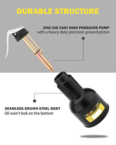 DOWELL Oil Can Pump Oiler 16oz 500ml, Oil Squirt Can Metal, Black | 16oz/500ml pistol pump oiler, 2 detachable spouts (straight + flexible), steel body, rust-proof, , high-pressure pump - size: 16 oz