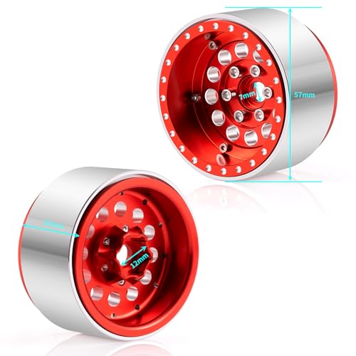 4PCS Aluminum 1.9" Beadlock Wheels Deep Dish Wheel Rims Upgrades for Axial SCX10 I II III TRX4 GEN7 GEN8 1/10 RC Crawler Truck Car (Red) - color: Red