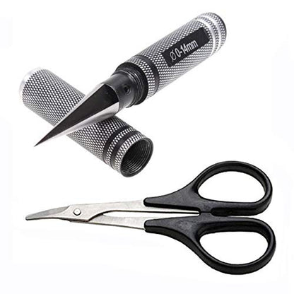 Metal RC Body Shell Mount Column Hole Locator & Universal 0-14mm RC Reamer Hole Puncher with Sleeve & Curved Scissors Tool Drills Set