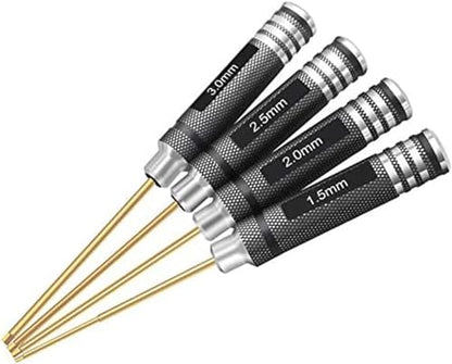 4pcs 1.5mm 2.0mm 2.5mm 3.0mm Hex Screw Driver Set Titanium Hexagon Screwdriver Wrench Tool Kit for Multi-Axis FPV Racing Drone RC Quadcopter Helicopter Car Models - style: 4pcs Screwdrivers