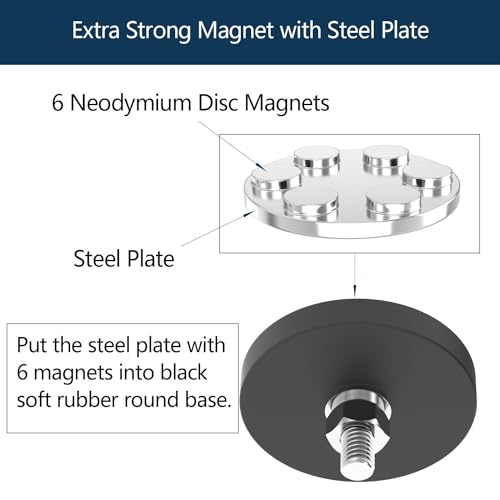 4Pack N52 Mounting Magnets, 35LBS Rubber Coated Neodymium Magnets with M6 Threaded Stud, Non-Slip Strong Anti-Scratch Magnet for Led Lighting Bar, Neodymium Magnet Base for Camera Mirror - size: M6/4-pack 35lbs