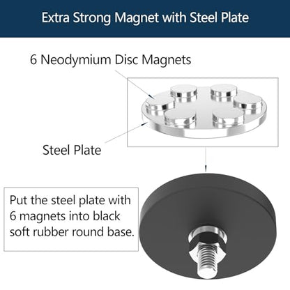 8Pack Mounting Magnets, 33.5LBS Rubber Coated Neodymium Magnets with M6 Threaded Studs, Non-Slip Strong Mounting for Led Lighting Bar, Neodymium Base for Signal Lighting - size: M6/8-pack 33.5lbs