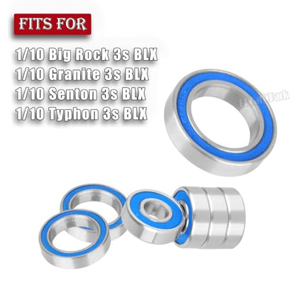 Steel Bearing Kit & Bearing Screw Kit Upgrades Part for 1/10 Big Rock 3s BLX/Granite 3s BLX/Senton 3s BLX/Typhon 3s BLX,RC Bearing Kit Rubber Seals Hops Up,Navy Blue - color: Navy Blue - (27 Pcs)