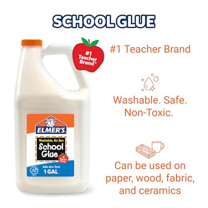 Elmer's White Liquid School Glue, 1 Gallon 2 Count, Washable, #1 Teacher Brand - Arts & Crafts, Teacher Supplies, Great for Making Slime - size: 2 Gallons (256 oz)