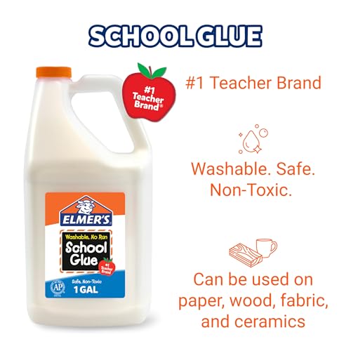Elmer's White Liquid School Glue, 1 Gallon, Safe, Washable, 1 Count, - #1 Teacher Brand, Bulk Arts & Crafts, Projects, Classroom Supplies, Great for Making Slime - size: 1 Gallon (128 oz)
