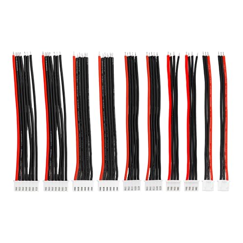 10PCS JST-XH 2S-6S Balance Extension Cable, 3.9" 22AWG Silicone Lead Wire for LiPo Battery Charger, RC Balance Plug Connector Adapter 2S 3S 4S 5S 6S(2pcs Each) - size: 2S-6S