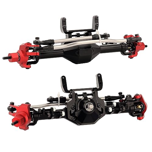 CNC Metal Front and Rear Straight Complete Axle for 1/10 Axial SCX10 II 90046 90047 RC Crawler Car New Upgrade Parts (Red) - color: Red
