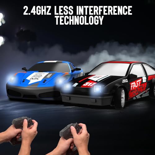 RACENT 1:24 Mini RC Drift Car, 10MPH 4WD Remote Control Car with LED Light, Racing and Drifting Wheels, 2 Rechargeable Batteries, Perfect Toy for Boys, Girls, Kids (Black) - color: Black, size: 1:24 Scale