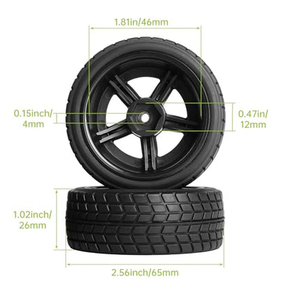Pre-Glued OD 2.55" 12mm Hex Wheels Rims and Rubber Tires for Traxxas Tamiya HPI HSP Redcat RC 1/10 On Road Racing Car, Set of 4 (Color D) - color: Color D