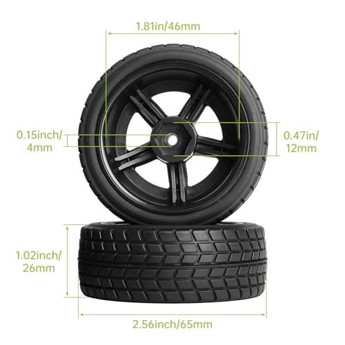 Pre-Glued OD 2.55" 12mm Hex Wheels Rims and Rubber Tires for Traxxas Tamiya HPI HSP Redcat RC 1/10 On Road Racing Car, Set of 4 (Color D) - color: Color D