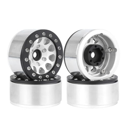 4PCS 1.55 Inch Aluminum Alloy Metal 10Holes Beadlock Wheel Rim Hubs Replacement Accessory for Tamiya AX90069 D90 TF2 CC01 CC02 1/10 RC Crawler Car Upgrade Parts(Silver) - color: Silver