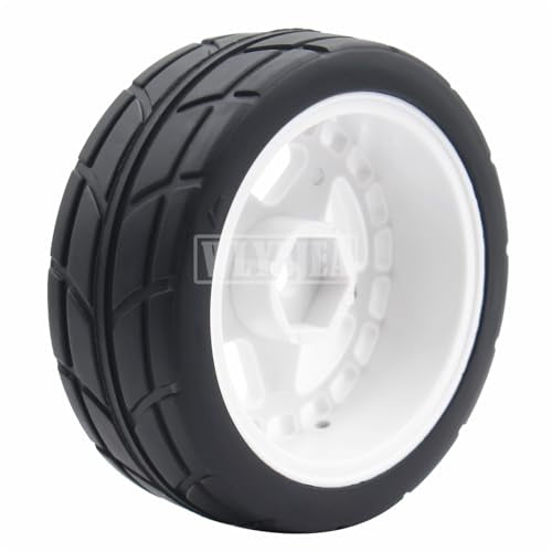 4PCS RC 1/10 On-Road Tires 65mm RC Rubber Tires w/Plastic Wheel Rim 12mm Hex Fit for 1/10 RC On-Road Rally Car HPI Tamiya TT01 TT02 Kyosho Wltoys 144001 - color: White 7