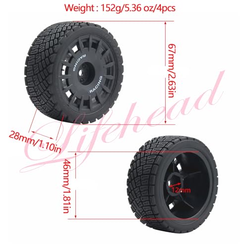 Lifehead 67mm RC On-Road Rally Car Tires and Wheels for 1/10 RC On-Road Touring Drift Car HSP Tamiya XV01 TT01 TT02B HPI Kyosho FAZER MK2 /12mm Hex - color: Black a