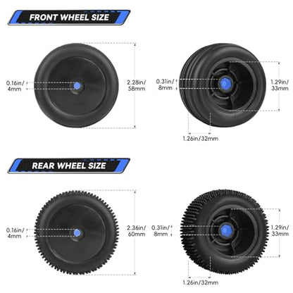 1/18 Off-Road Wheels and Tires 8mm Hex Preglued High Traction for Losi Mini-T 2.0 Brushless Stadium Truck (Black Wheels) - color: Black