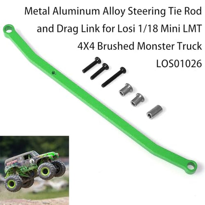 Steering Tie Rod and Drag Link Aluminum for Losi 1/18 Mini LMT 4X4 Brushed Monster Truck，Replacement for LOS211051 Upgrade Parts Fix Link Steering Rod for Losi - LOS01026 1/18 Mini LMT Monster (Green) - color: Green