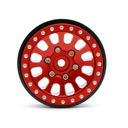 1.3” Brass Beadlock Wheels, -5.40mm Offset CNC 7 mm Hex Rims for 1/18 1/24 RC Crawler TRX4M, Axial SCX24 AX24, Redcat Ascent-18, FMS FCX24, 4 pcs, Red - color: Red