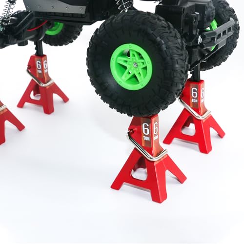 4 Pack 1/10 Remote Control Car Scale Metal Jack Stand Repair for Traxxas TRX4 Axial SCX10 1/10 RC Climbing Car,Note: for 1:10 RC Cars only, not for Real Cars(Red) - color: Red