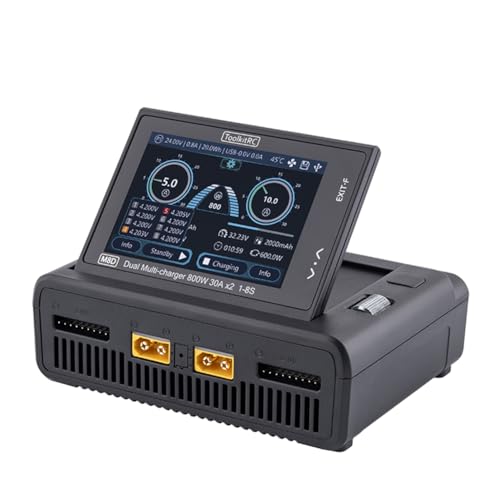 ToolkitRC M8D 1600W 50A DC Balance Touch Screen Charger 65W Fast Charge Dual Channels for 1-8S Lipo Battery for FPV Drone Car RC Model Parts (M8D)