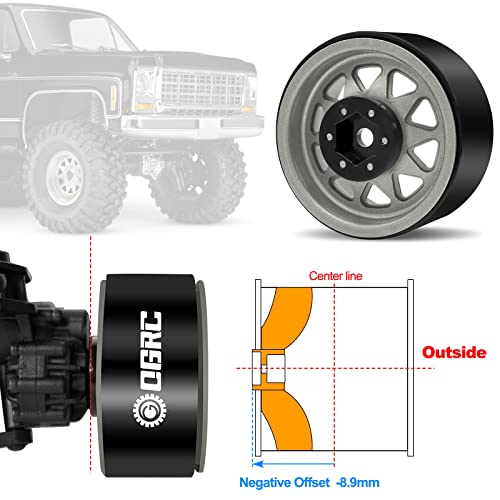 OGRC 1/10 RC Crawler Wheels 1.9" Aluminum Beadlock Wheel Rims | Offset -8.9mm Wheels, 1.9 Beadlock Wheels, for for TRX4 SCX10 Redcat GEN7 GEN8 RC4WD D90 Crawler, Grey - color: Grey
