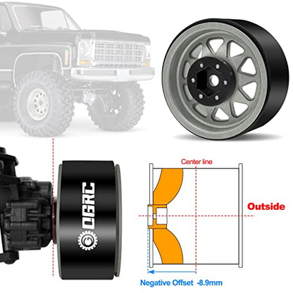 OGRC 1/10 RC Crawler Wheels 1.9" Aluminum Beadlock Wheel Rims | Offset -8.9mm Wheels, 1.9 Beadlock Wheels, for for TRX4 SCX10 Redcat GEN7 GEN8 RC4WD D90 Crawler, Grey - color: Grey