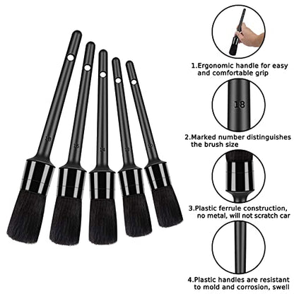HMPLL 9pcs Auto Car Detailing Brush Set Car Interior Cleaning Kit | Includes 5 Soft Detail Brush, 3 Wire Brush & 1 Vent Cleaning Brush for Cleaning Interior, Dashboard, Engines, Leather, Wheel - color: black