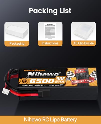 3S Lipo Battery 11.1V 6500mAh 90C Hard Case RC Battery with Tr Plug + EC5 Adapter for 1/8 1/10 RC Car Truck Vehicle Truggy Buggy Tank Boat Helicopter Airplane Models (2 Packs) - style: 2x 11.1V 6500mAh