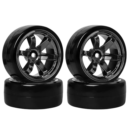 4PCS 1/10 RC Drift Car Tires Smooth Hard Tyre Plastic Wheel Rims Set Replacement for HSP Tamiya HPI Kyosho On-Road Drifting Car (6Spoke Black) - color: 6spoke-black