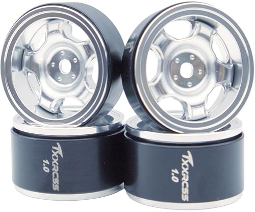 RC 1.0 Beadlock Wheels Offsets -2 Aluminum Rims for AX24 1/18 TRX4M All 1/24 Scale SCX24 Deadbolt RC Crawler Car Wheels Upgrades 4Pc (Silver) - color: Silver