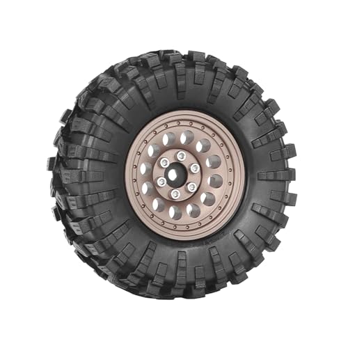 4PCS 1.3" Aluminum Alloy Beadlock Wheel Rims All-Terrain Tyre 70mm Rubber Tires Set with 5mm & 7mm Hex for 1/12 1/14 1/18 1/24 RC Rock Crawler Car Upgrade Parts (A-Brown) - color: A-brown