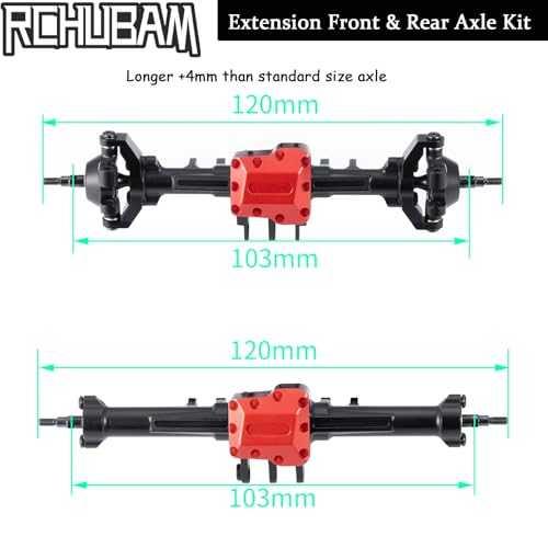 RCHUBAM Front & Rear Axle with Steering Link for TRX4M 1/18 RC Upgrade Part (Extended Axles Set) | Aluminum,Complete Portal Axle Set,CNC Machined - style: Extended Axles Set