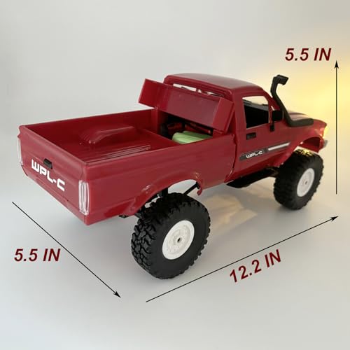 RC Truck WPL C24 RC Crawler 1/16 Scale Off Road RTR | Remote Control Rock Crawler 4x4 Pickup Truck All Terrain LED Light Proportional Throttle Steering Hobby Toy Adult