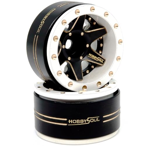 HOBBYSOUL Brass 1.0 Beadlock Wheels Negative Offset Weight 38g/Rim Adjustable Offset 1.0 Wheels Heavy Rims for RC Micro Crawler 1/18 TRX4M Axial SCX24 90081, (4-Pack) - color: White & Black
