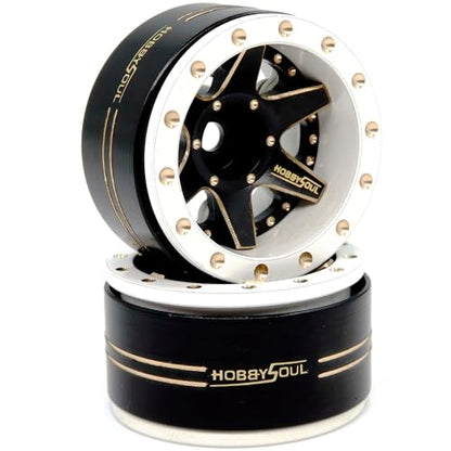 HOBBYSOUL Brass 1.0 Beadlock Wheels Negative Offset Weight 38g/Rim Adjustable Offset 1.0 Wheels Heavy Rims for RC Micro Crawler 1/18 TRX4M Axial SCX24 90081, (4-Pack) - color: White & Black