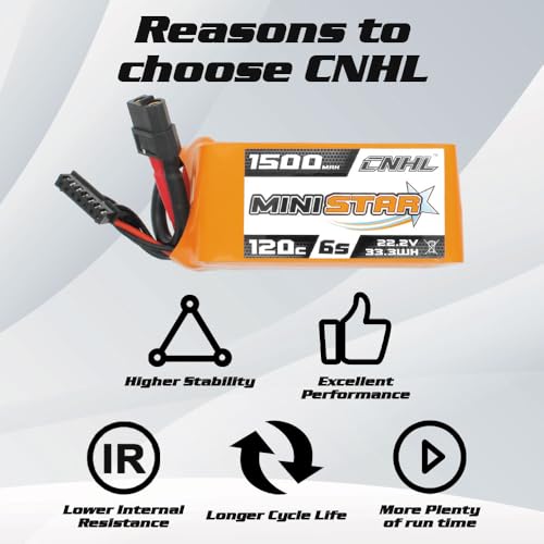 CNHL 1500mAh 6S LiPo Battery 22.2V 120C with XT60 Plug (2 Packs) | High discharge RC battery for FPV racing drones, freestyle quadcopters, RC helicopters, and airplane models.