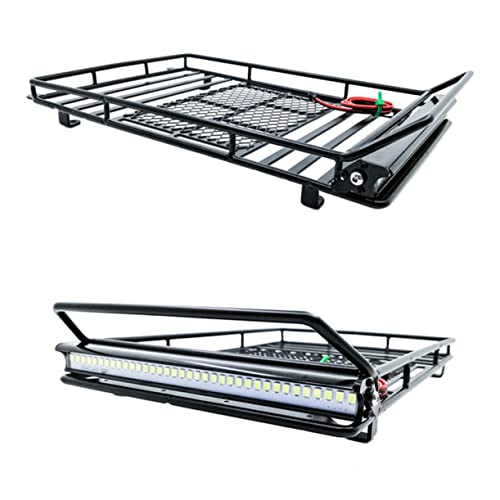 Gatuida Universal Car Roof Cargo Carrier Luggage Bracket for 1:10 Rc Crawler Sturdy Luggage Rack Built-in Light - size: 24.80X14.10X2.30CM